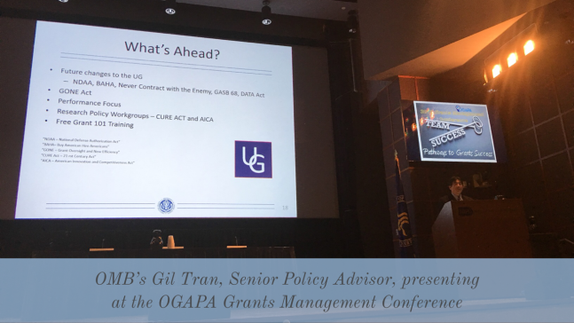 OMB's Gil Tran, Senior Policy Advisor, presenting at the OGAPA Grants Management Conference